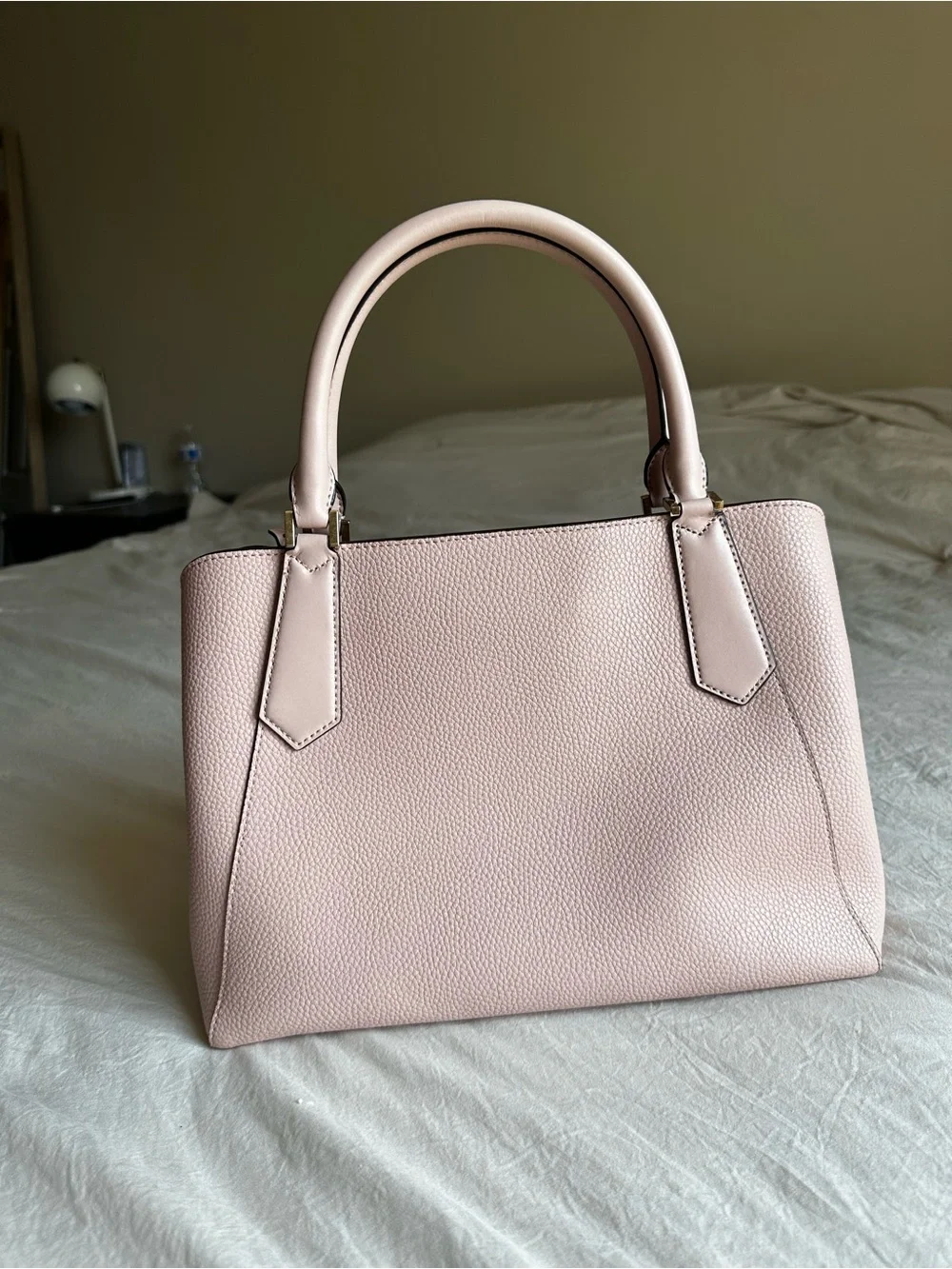 Michael Kors Light Pink Pebbled Leather Satchel with Gold Charm
